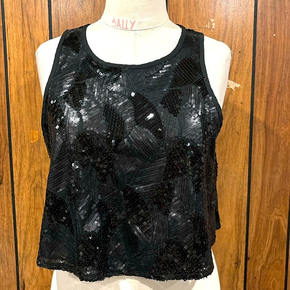 Black sequin crop tank top women size L